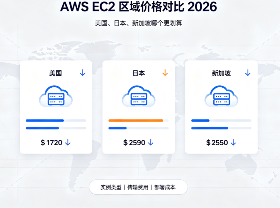 AWS EC2不同区域价格对比2026：美国日本新加坡哪个更划算