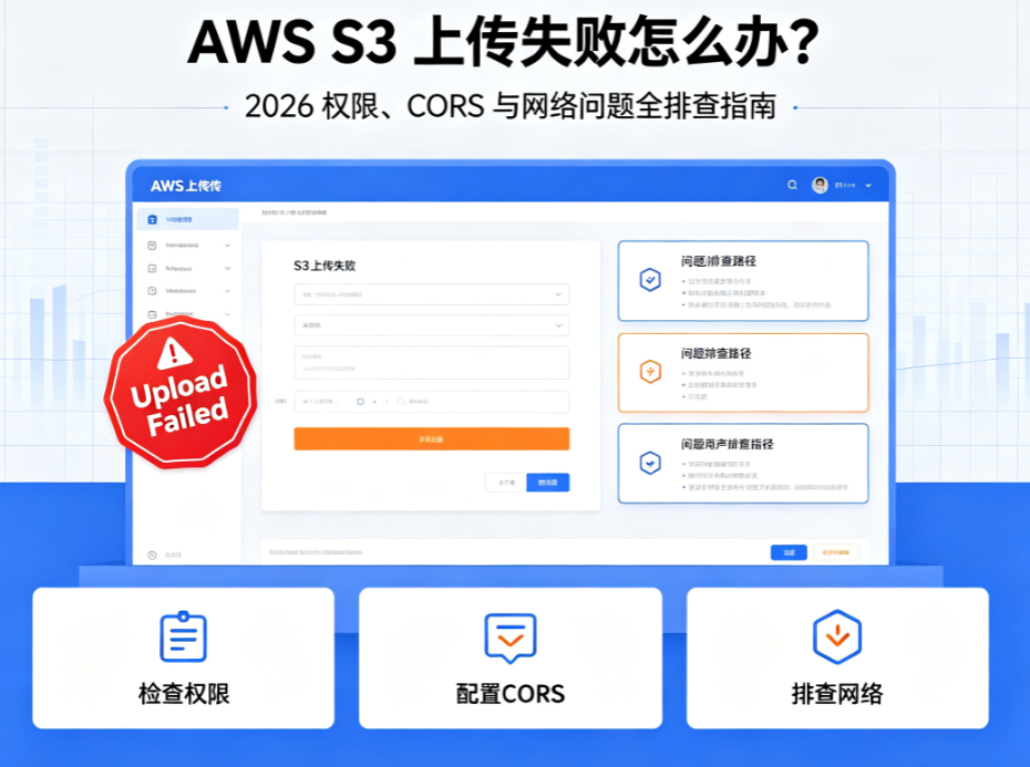 AWS S3 上传失败怎么办？2026 权限、CORS 与网络问题全排查指南